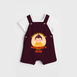 Embrace tradition with our "Little Learner of Mahavir's Wisdom" Customised Kids Dungaree - MAROON - 0 - 3 Months Old (Chest 17")