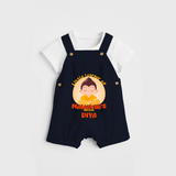 Embrace tradition with our "Little Learner of Mahavir's Wisdom" Customised Kids Dungaree - NAVY BLUE - 0 - 3 Months Old (Chest 17")