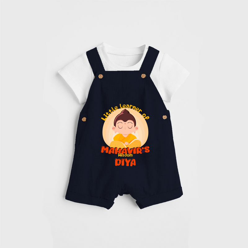 Embrace tradition with our "Little Learner of Mahavir's Wisdom" Customised Kids Dungaree - NAVY BLUE - 0 - 3 Months Old (Chest 17")