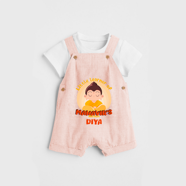 Embrace tradition with our "Little Learner of Mahavir's Wisdom" Customised Kids Dungaree - PEACH - 0 - 3 Months Old (Chest 17")