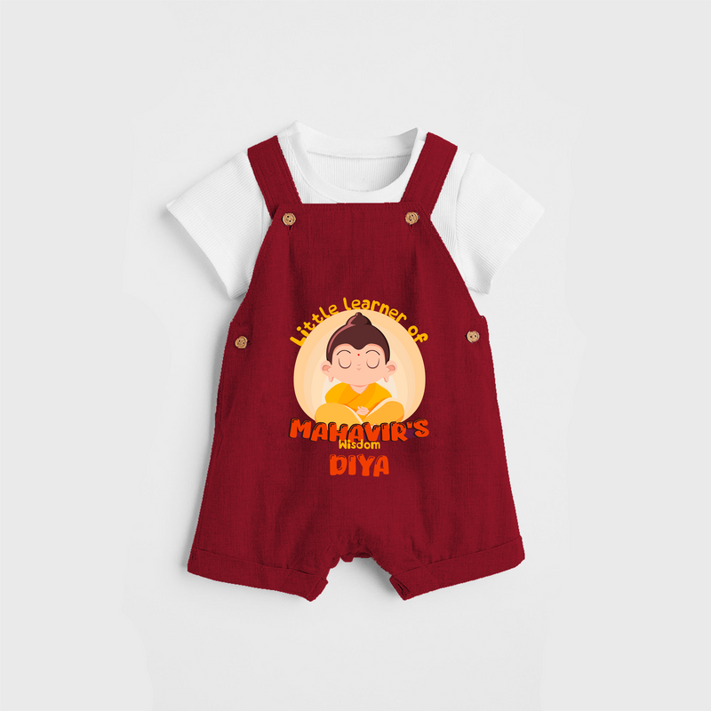 Embrace tradition with our "Little Learner of Mahavir's Wisdom" Customised Kids Dungaree - RED - 0 - 3 Months Old (Chest 17")