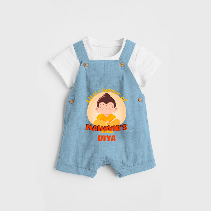 Embrace tradition with our "Little Learner of Mahavir's Wisdom" Customised Kids Dungaree - SKY BLUE - 0 - 3 Months Old (Chest 17")