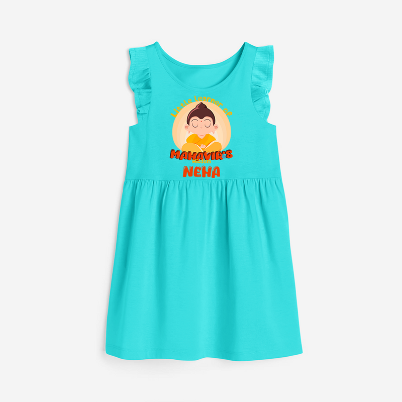 Embrace tradition with our "Little Learner of Mahavir's Wisdom" Customised Frock - LIGHT BLUE - 0 - 6 Months Old (Chest 18")