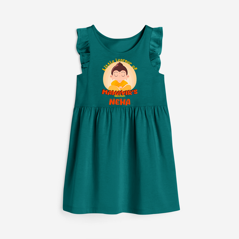 Embrace tradition with our "Little Learner of Mahavir's Wisdom" Customised Frock - MYRTLE GREEN - 0 - 6 Months Old (Chest 18")