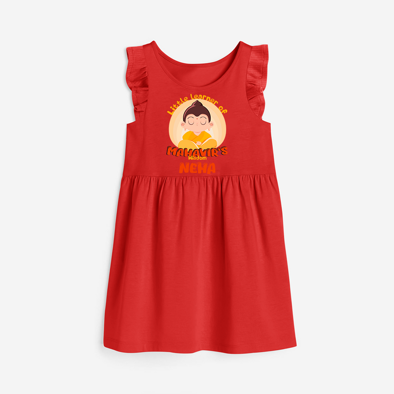 Embrace tradition with our "Little Learner of Mahavir's Wisdom" Customised Frock - RED - 0 - 6 Months Old (Chest 18")