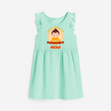 Embrace tradition with our "Little Learner of Mahavir's Wisdom" Customised Frock - TEAL GREEN - 0 - 6 Months Old (Chest 18")