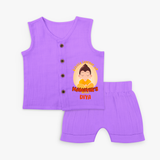 Embrace tradition with our "Little Learner of Mahavir's Wisdom" Customised Kids Jabla - PURPLE - 0 - 3 Months Old (Chest 19")