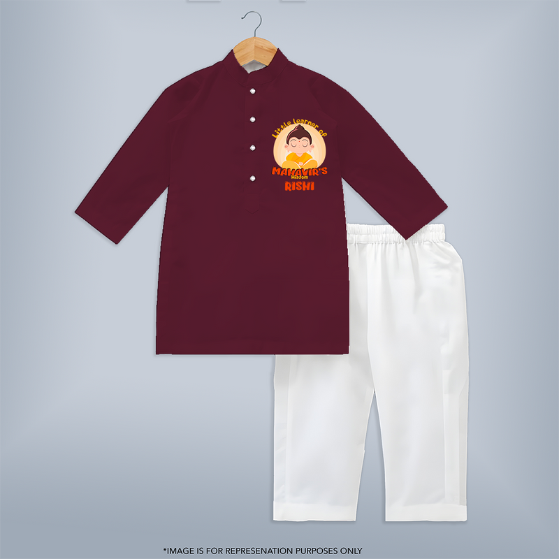 Embrace tradition with our "Little Learner of Mahavir's Wisdom" Customised Kurta Set For Kids - MAROON - 0 - 6 Months Old (Chest 22", Waist 18", Pant Length 16")