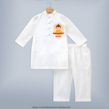 Embrace tradition with our "Little Learner of Mahavir's Wisdom" Customised Kurta Set For Kids - WHITE - 0 - 6 Months Old (Chest 22", Waist 18", Pant Length 16")