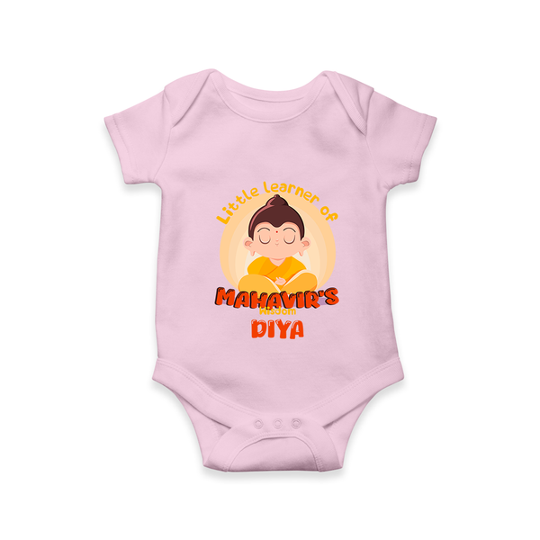 Embrace tradition with our "Little Learner of Mahavir's Wisdom" Customised Kids Romper - BABY PINK - 0 - 3 Months Old (Chest 16")