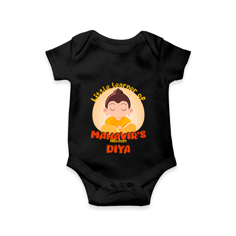Embrace tradition with our "Little Learner of Mahavir's Wisdom" Customised Kids Romper - BLACK - 0 - 3 Months Old (Chest 16")