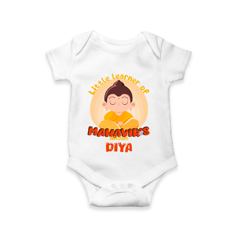Embrace tradition with our "Little Learner of Mahavir's Wisdom" Customised Kids Romper - WHITE - 0 - 3 Months Old (Chest 16")
