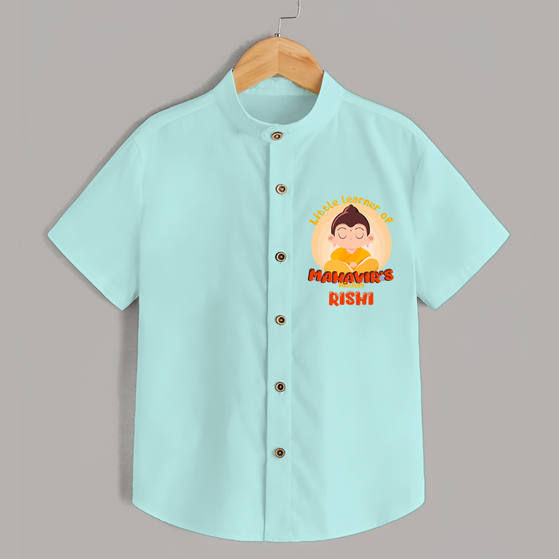 Embrace tradition with our "Little Learner of Mahavir's Wisdom" Customised Shirt For Kids - AQUA GREEN - 0 - 6 Months Old (Chest 21")