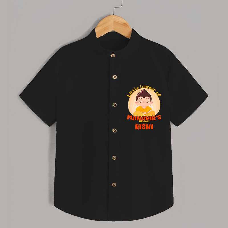 Embrace tradition with our "Little Learner of Mahavir's Wisdom" Customised Shirt For Kids - BLACK - 0 - 6 Months Old (Chest 21")
