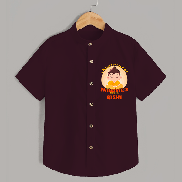 Embrace tradition with our "Little Learner of Mahavir's Wisdom" Customised Shirt For Kids - MAROON - 0 - 6 Months Old (Chest 21")