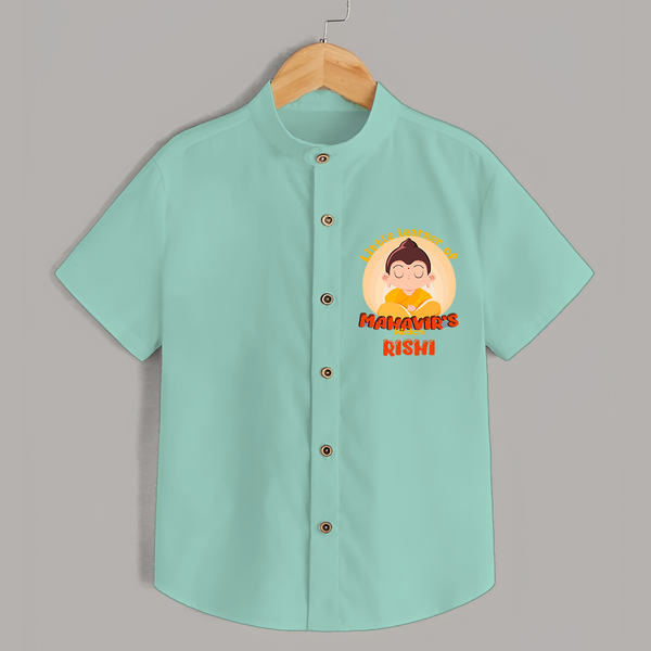 Embrace tradition with our "Little Learner of Mahavir's Wisdom" Customised Shirt For Kids - MINT GREEN - 0 - 6 Months Old (Chest 21")