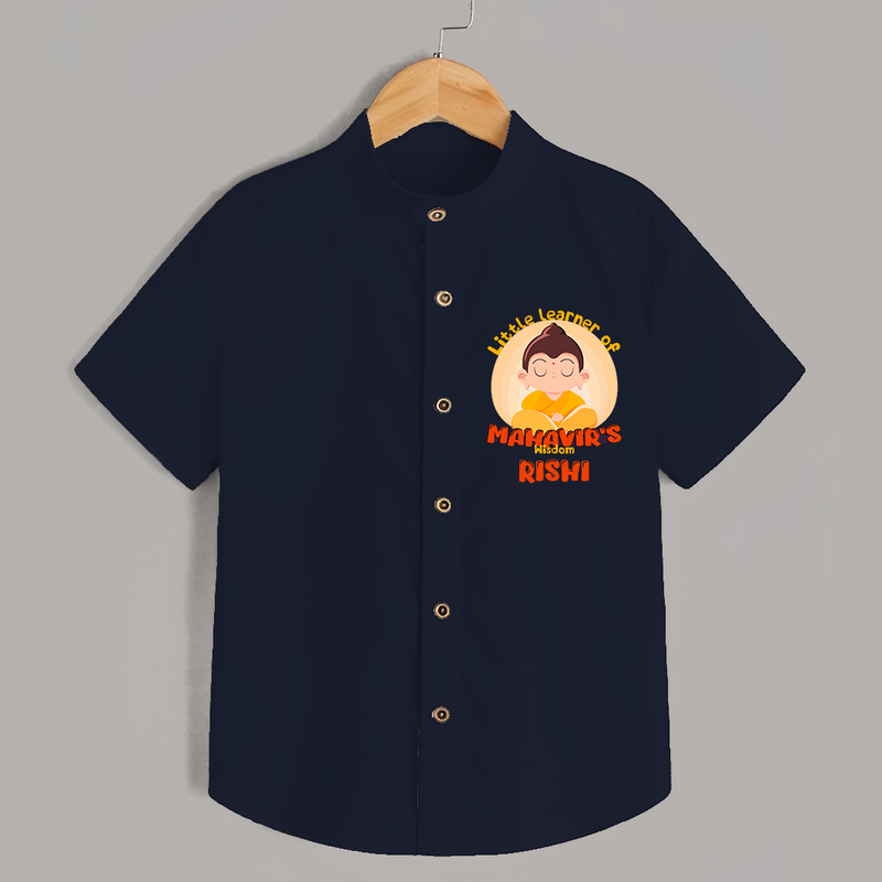 Embrace tradition with our "Little Learner of Mahavir's Wisdom" Customised Shirt For Kids - NAVY BLUE - 0 - 6 Months Old (Chest 21")