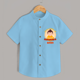 Embrace tradition with our "Little Learner of Mahavir's Wisdom" Customised Shirt For Kids - SKY BLUE - 0 - 6 Months Old (Chest 21")