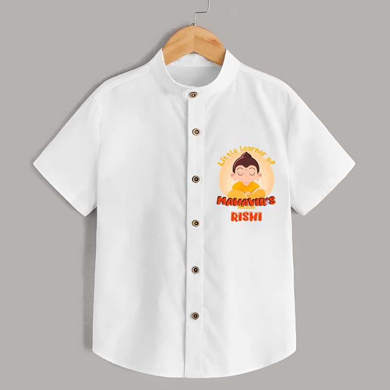 Embrace tradition with our "Little Learner of Mahavir's Wisdom" Customised Shirt For Kids - WHITE - 0 - 6 Months Old (Chest 21")