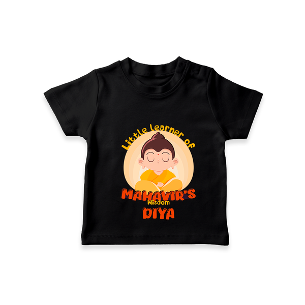Embrace tradition with our "Little Learner of Mahavir's Wisdom" Customised Kids T-shirt - BLACK - 0 - 5 Months Old (Chest 17")