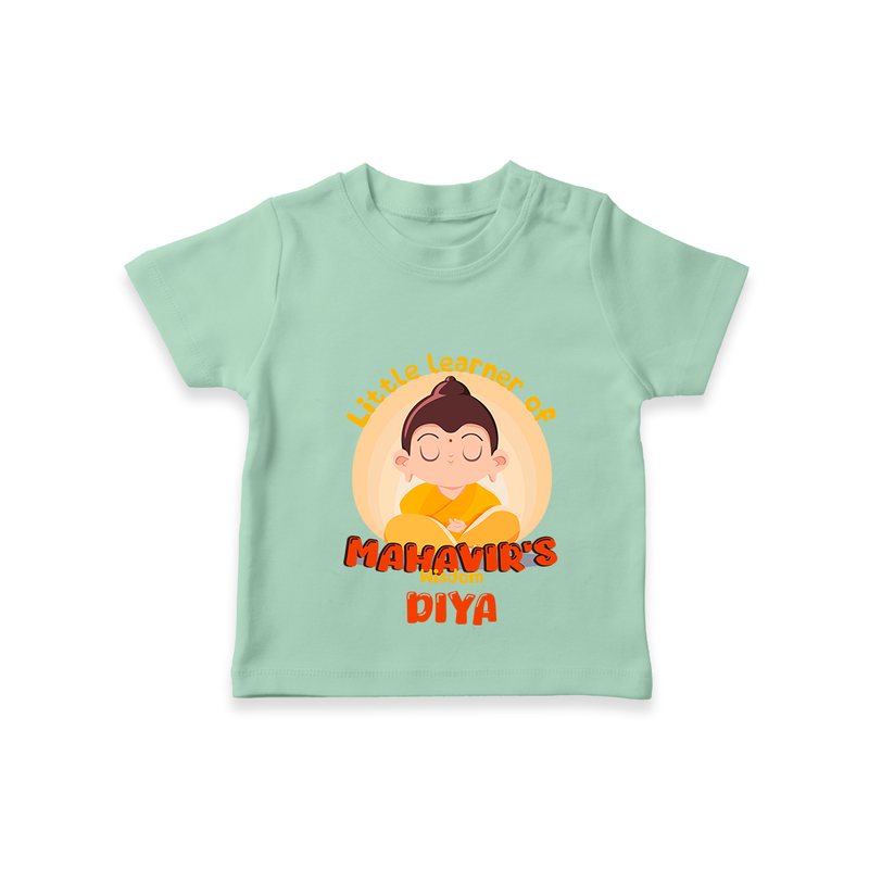Embrace tradition with our "Little Learner of Mahavir's Wisdom" Customised Kids T-shirt - MINT GREEN - 0 - 5 Months Old (Chest 17")