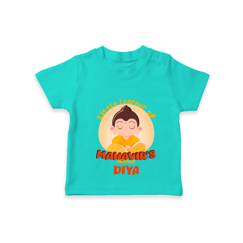 Embrace tradition with our "Little Learner of Mahavir's Wisdom" Customised Kids T-shirt - TEAL - 0 - 5 Months Old (Chest 17")