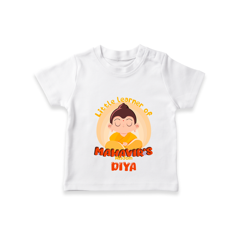 Embrace tradition with our "Little Learner of Mahavir's Wisdom" Customised Kids T-shirt - WHITE - 0 - 5 Months Old (Chest 17")