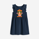 Infuse festivities with our "Mahavir's Jayanthi" Customised Frock - NAVY BLUE - 0 - 6 Months Old (Chest 18")