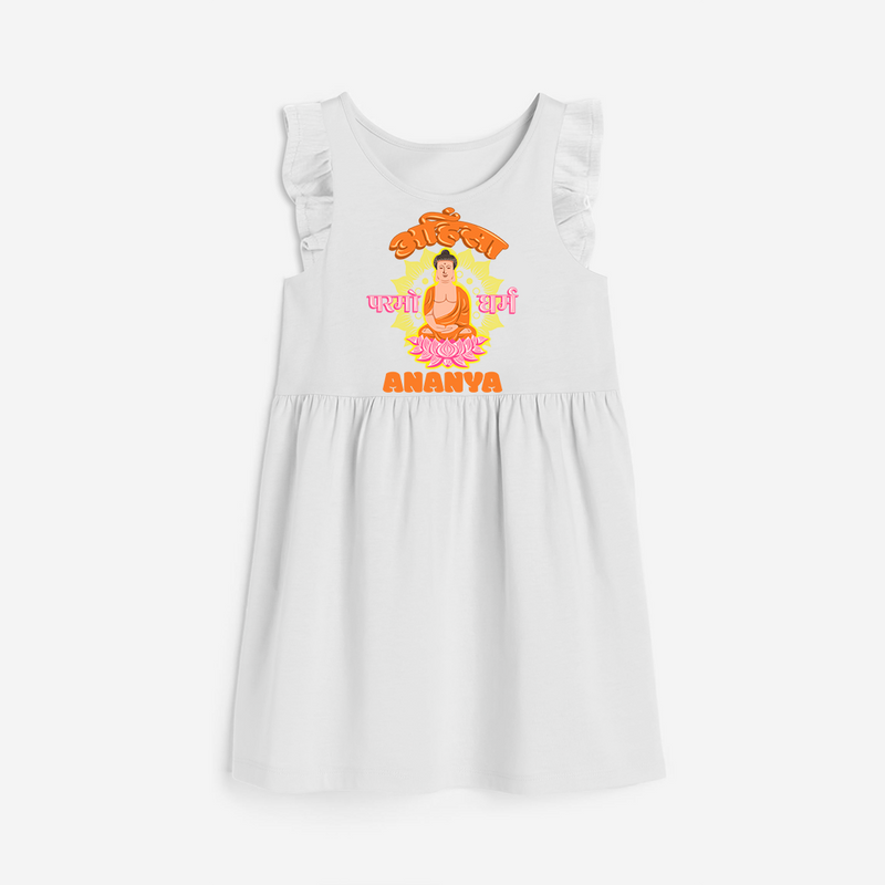 Infuse festivities with our "Mahavir's Jayanthi" Customised Frock - WHITE - 0 - 6 Months Old (Chest 18")