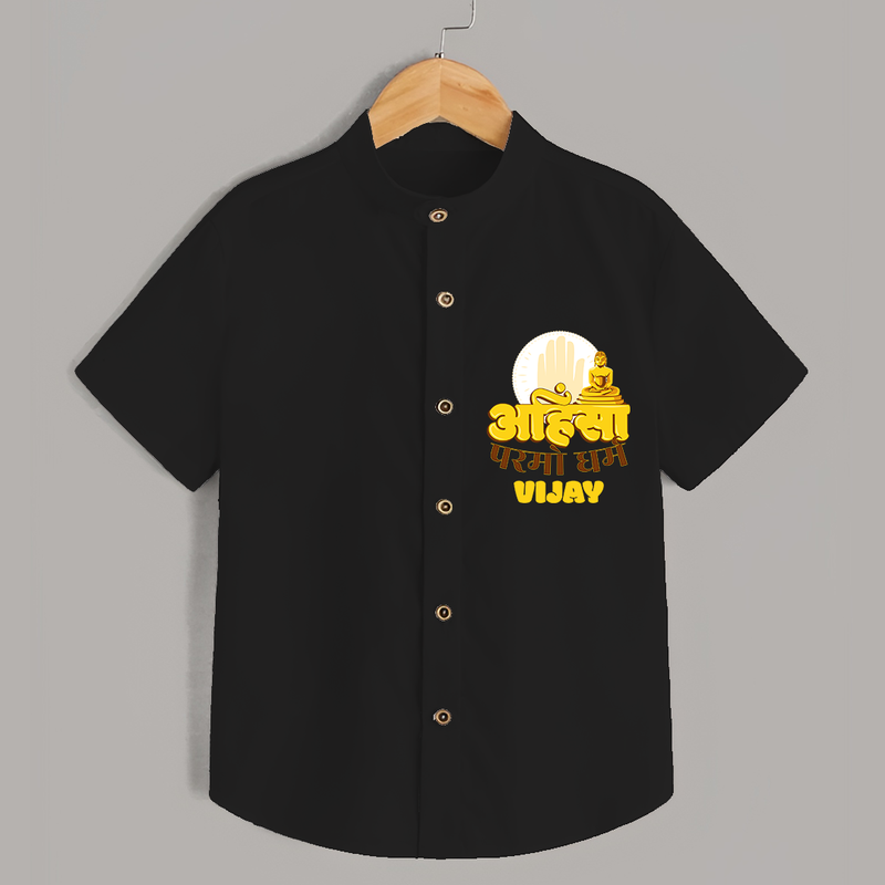 Ignite the festive fervor with our "Mahavir's Jayanthi" Customised Shirt For Kids - BLACK - 0 - 6 Months Old (Chest 21")