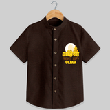 Ignite the festive fervor with our "Mahavir's Jayanthi" Customised Shirt For Kids - CHOCOLATE BROWN - 0 - 6 Months Old (Chest 21")