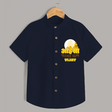 Ignite the festive fervor with our "Mahavir's Jayanthi" Customised Shirt For Kids - NAVY BLUE - 0 - 6 Months Old (Chest 21")