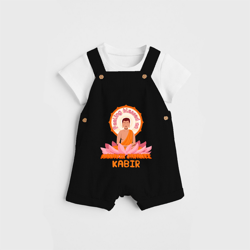 Radiate positivity with our "Feeling Blessed On Mahavir Jayanthi" Customised Dungaree for Kids - BLACK - 0 - 3 Months Old (Chest 17")