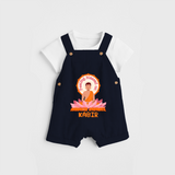 Radiate positivity with our "Feeling Blessed On Mahavir Jayanthi" Customised Dungaree for Kids - NAVY BLUE - 0 - 3 Months Old (Chest 17")