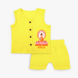 Radiate positivity with our "Feeling Blessed On Mahavir Jayanthi" Customised Jabla for Kids - YELLOW - 0 - 3 Months Old (Chest 19")