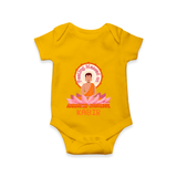 Radiate positivity with our "Feeling Blessed On Mahavir Jayanthi" Customised Romper for Kids - CHROME YELLOW - 0 - 3 Months Old (Chest 16")