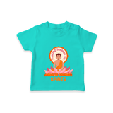Radiate positivity with our "Feeling Blessed On Mahavir Jayanthi" Customised T-shirt for Kids - TEAL - 0 - 5 Months Old (Chest 17")