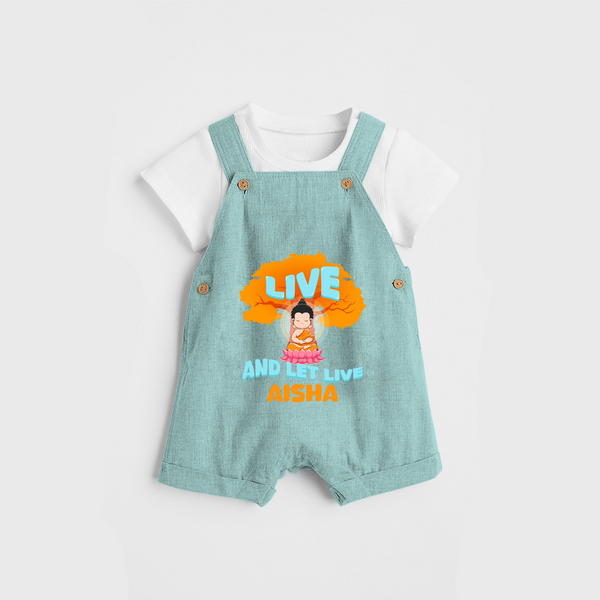 Shine with joy in our "Live and Let Live" Customised Kids Dungaree - AQUA GREEN - 0 - 3 Months Old (Chest 17")