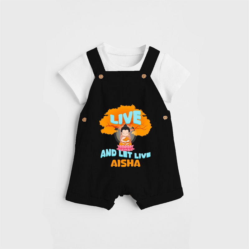 Shine with joy in our "Live and Let Live" Customised Kids Dungaree - BLACK - 0 - 3 Months Old (Chest 17")