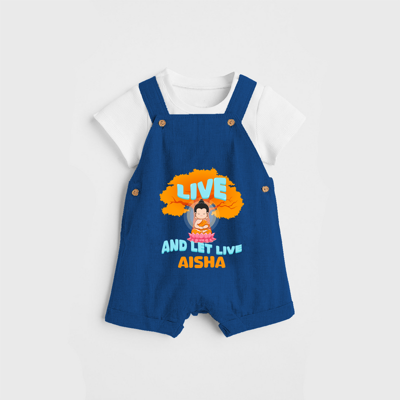 Shine with joy in our "Live and Let Live" Customised Kids Dungaree - COBALT BLUE - 0 - 3 Months Old (Chest 17")