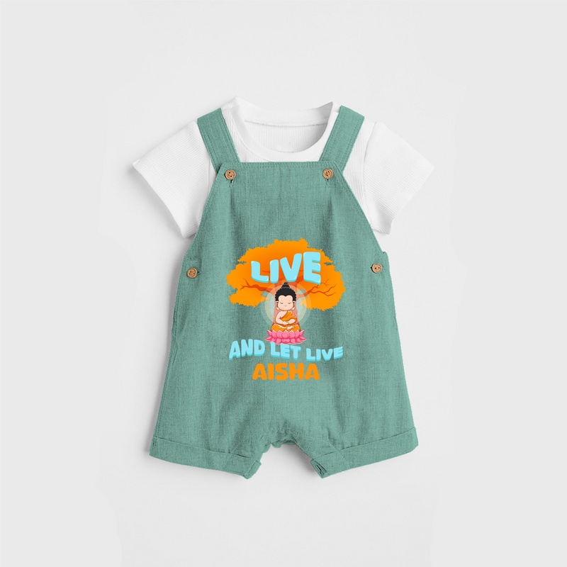Shine with joy in our "Live and Let Live" Customised Kids Dungaree - LIGHT GREEN - 0 - 3 Months Old (Chest 17")
