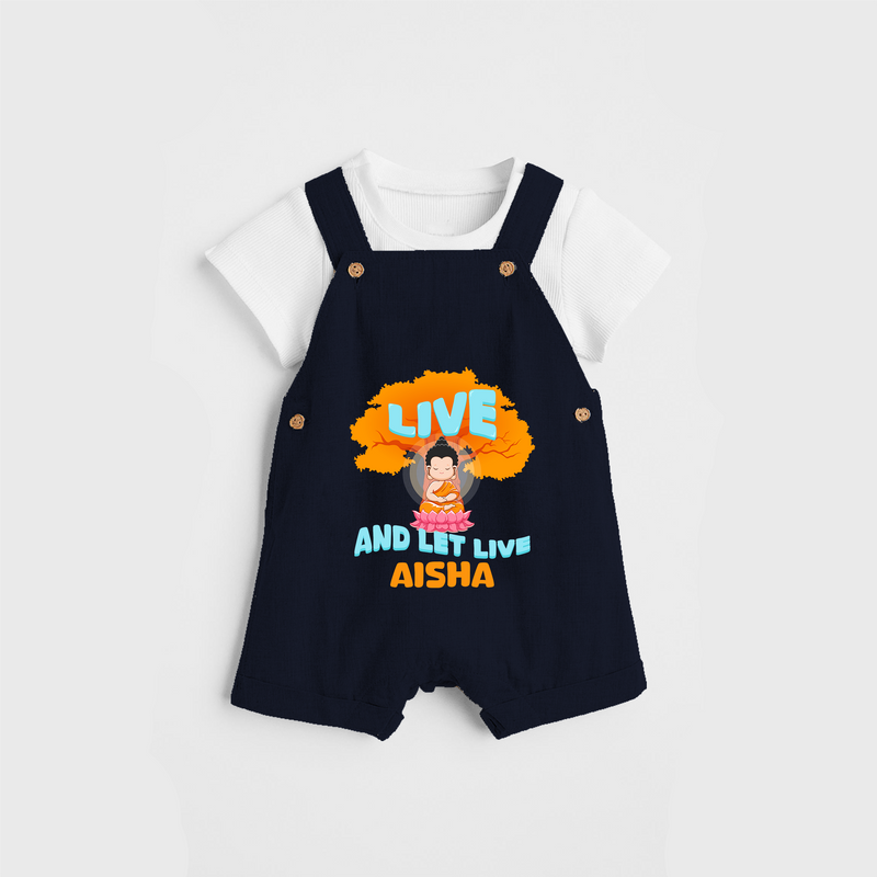 Shine with joy in our "Live and Let Live" Customised Kids Dungaree - NAVY BLUE - 0 - 3 Months Old (Chest 17")