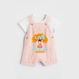 Shine with joy in our "Live and Let Live" Customised Kids Dungaree - PEACH - 0 - 3 Months Old (Chest 17")