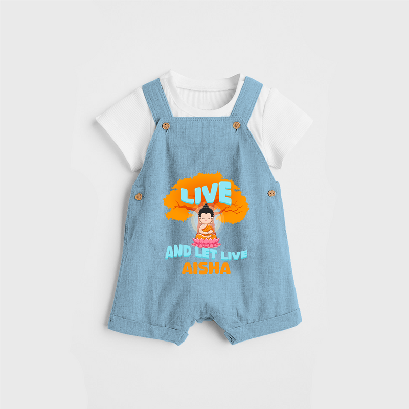 Shine with joy in our "Live and Let Live" Customised Kids Dungaree - SKY BLUE - 0 - 3 Months Old (Chest 17")