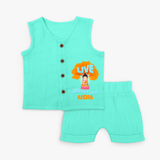 Shine with joy in our "Live and Let Live" Customised Kids Jabla - AQUA GREEN - 0 - 3 Months Old (Chest 19")