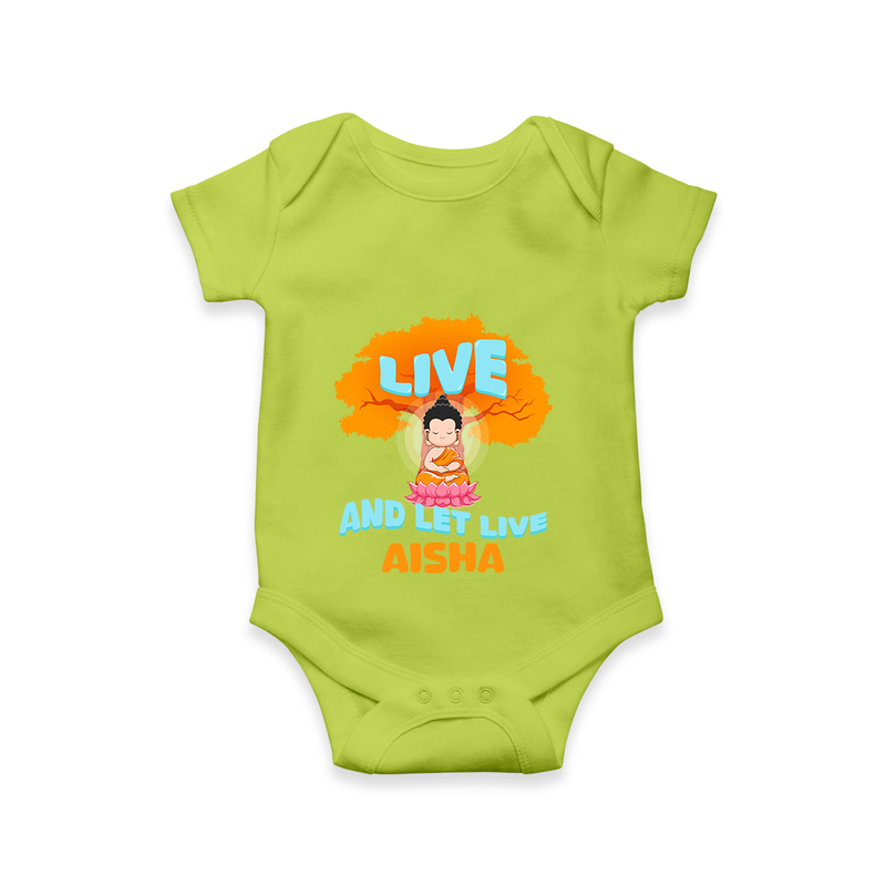 Shine with joy in our "Live and Let Live" Customised Kids Romper - LIME GREEN - 0 - 3 Months Old (Chest 16")