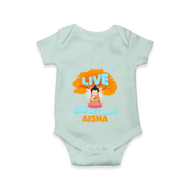 Shine with joy in our "Live and Let Live" Customised Kids Romper - MINT GREEN - 0 - 3 Months Old (Chest 16")