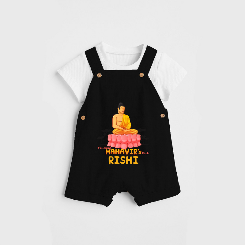 Stand out in elegance with our "Following Mahavir's Path" Customised Dungaree for Kids - BLACK - 0 - 3 Months Old (Chest 17")