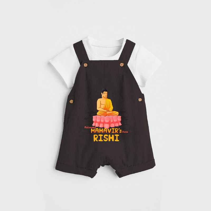Stand out in elegance with our "Following Mahavir's Path" Customised Dungaree for Kids - CHOCOLATE BROWN - 0 - 3 Months Old (Chest 17")