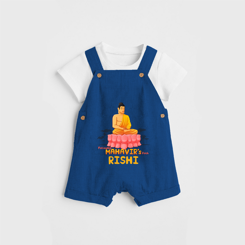 Stand out in elegance with our "Following Mahavir's Path" Customised Dungaree for Kids - COBALT BLUE - 0 - 3 Months Old (Chest 17")